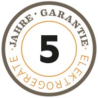 Ein Icon für die 5-Jahres-Garantie auf Elektrogeräte für eine großes Plus an Sicherheit zusätzlich zur gesetzlichen 2Jahresgarantie der Hersteller.